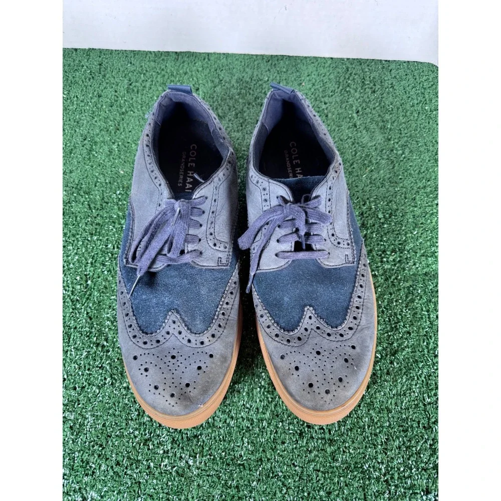 Cole‎ Haan Grandseries Wingtip Oxford Shoes Men 10.5 Blue Suede Leather Gum Sole